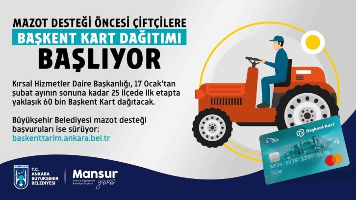 Başkentte mazot desteği öncesi çiftçilere Başkent Kart dağıtımına başlanıyor
