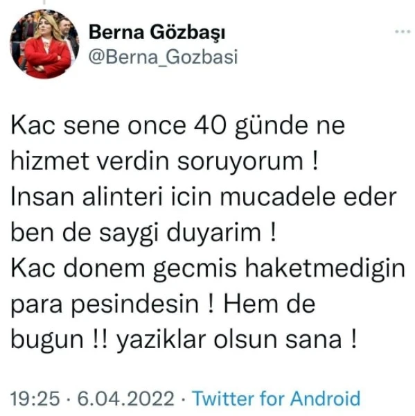 Berna Gözbaşı’dan kulübe icra gönderen eski futbolcuya tepki
