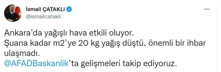 İçişleri Bakan Yardımcısı Çataklı’dan Ankara’daki sağanak ile ilgili açıklama
