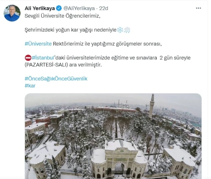 İstanbul’da üniversitelerde eğitime 2 gün ara verildi
