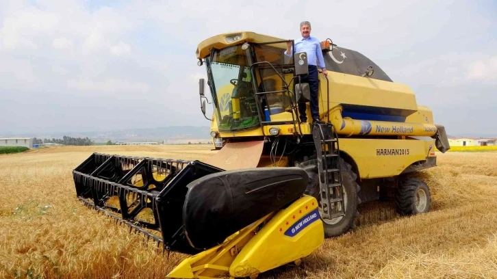 Vali kolları sıvadı, tarlaya girip biçerdöverle buğday hasadı yaptı
