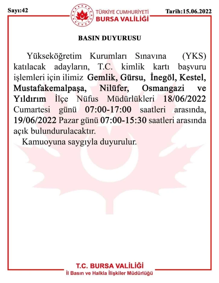 YKS adayları dikkat! Bursa Valiliği duyurdu
