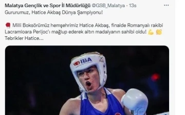 Dünya Şampiyonu olan Malatyalı sporcuya tebrik yağmuru
