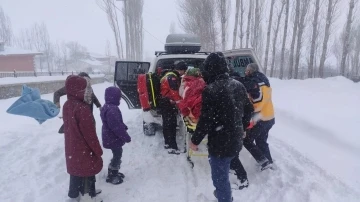 Karda 1 kilometre yürüyen sağlıkçılar hamile kadını hastaneye ulaştırdı
